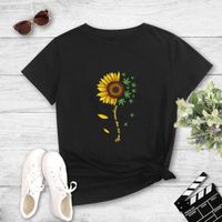 Stitching Sunflower Print Casual Short-sleeved T-shirt main image 3