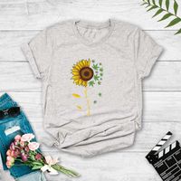 Stitching Sunflower Print Casual Short-sleeved T-shirt sku image 11