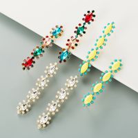 Fashion Alloy Inlaid Color Rhinestone Long Flower Earrings main image 1