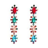 Fashion Alloy Inlaid Color Rhinestone Long Flower Earrings main image 6
