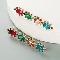 Fashion Alloy Inlaid Color Rhinestone Long Flower Earrings sku image 3