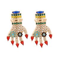 Fashion Colored Diamond Palm Alloy Earrings Wholesale main image 1