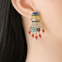 Fashion Colored Diamond Palm Alloy Earrings Wholesale main image 3