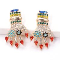 Fashion Colored Diamond Palm Alloy Earrings Wholesale main image 4