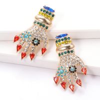 Fashion Colored Diamond Palm Alloy Earrings Wholesale main image 5