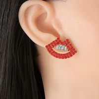 Fashion Red Lips Diamond Alloy Earrings Wholesale main image 3
