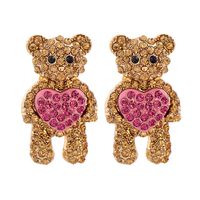 Korea Heart-shaped Bear Rhinestone Alloy Earrings Wholesale main image 2
