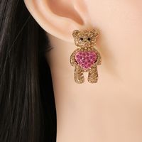 Korea Heart-shaped Bear Rhinestone Alloy Earrings Wholesale main image 3