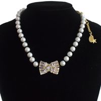 Fashion New Style Diamond Bowknot Pendant Pearl Necklace main image 3