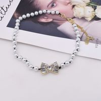 Fashion New Style Diamond Bowknot Pendant Pearl Necklace main image 4