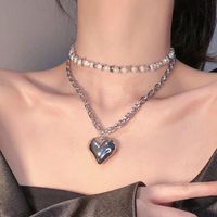 Fashion New Style Double Layer Hip-hop Pearl Love Short Multi-layer Necklace main image 3