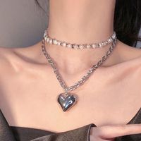 Fashion New Style Double Layer Hip-hop Pearl Love Short Multi-layer Necklace main image 4