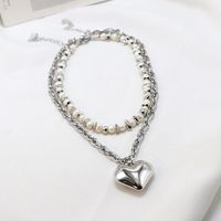 Fashion New Style Double Layer Hip-hop Pearl Love Short Multi-layer Necklace main image 5