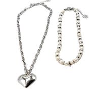 Fashion New Style Double Layer Hip-hop Pearl Love Short Multi-layer Necklace main image 6