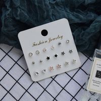 Fashion Geometric Pearl Rhinestone Alloy Earrings 9-piece Set main image 4