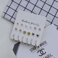 Pendientes De Aleación De Diamantes De Imitación De Perlas De Círculo En Forma De Corazón De Moda Conjunto De 9 Pares main image 3