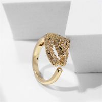 Fashion Three-dimensional Leopard Copper Inlaid Zirconium Open Ring main image 4