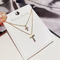 Fashion Cross Double-layer Copper Inlaid Zircon Necklace Wholesale main image 3