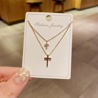 Fashion Cross Double-layer Copper Inlaid Zircon Necklace Wholesale main image 4