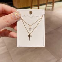 Fashion Cross Double-layer Copper Inlaid Zircon Necklace Wholesale main image 6