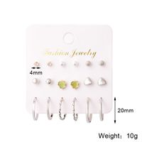 Fashion Heart-shaped Circle Pearl Rhinestone Alloy Earrings 9 Pairs Set sku image 1