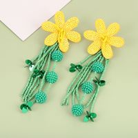 Handmade Rice Beads Tassel Bohemian Rice Beads Flower Earrings sku image 1