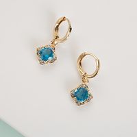 Fashion Copper Gold-plated Micro-inlaid Zircon Four-leaf Clover Earrings Wholesale sku image 1