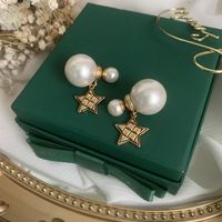 Retro Double-sided Pearl Star Earrings main image 1