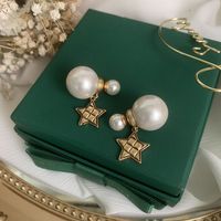 Retro Double-sided Pearl Star Earrings main image 3