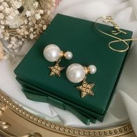 Retro Double-sided Pearl Star Earrings main image 5