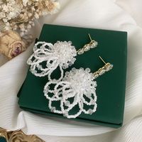 Fashion White Flower Water Drop Crystal Alloy Earrings Wholesale main image 3