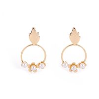 Fashion Alloy Inlaid Pearl Leaf Round Earring main image 6