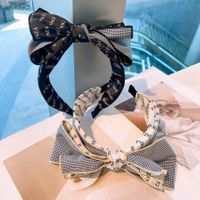 Korean Color Matching Letter Lattice Large Bow Hair Band main image 4