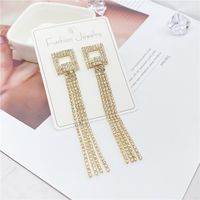 Fashion Full Diamond Tassel Square Round Alloy Earrings Wholesale main image 5