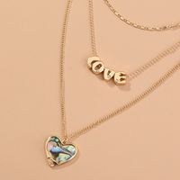 Fashion Letter Heart Natural Abalone Shell Pendant Multi-layer Metal Necklace main image 3