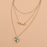 Fashion Letter Heart Natural Abalone Shell Pendant Multi-layer Metal Necklace main image 6
