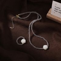 Fashion Shell Crystal Beaded Rose Necklace Ring Set main image 1