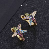 Fashion Gold-plated Micro-inlaid Color Zirconium Starfish Earrings main image 1