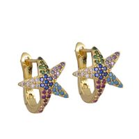Fashion Gold-plated Micro-inlaid Color Zirconium Starfish Earrings main image 6
