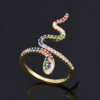 Fashion Colorful Zircon Micro-inlaid Snake-shaped Open Ring Wholesale main image 1