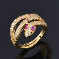 Fashion Colorful Zircon Micro-inlaid Snake-shaped Open Ring Wholesale main image 5