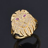 Fashion Real Gold-plated Copper Micro-inlaid Leopard Lion Head Ring main image 1