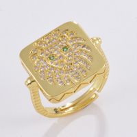 Fashion Real Gold-plated Copper Micro-inlaid Leopard Lion Head Ring main image 4