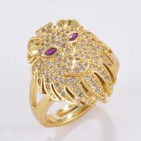 Fashion Real Gold-plated Copper Micro-inlaid Leopard Lion Head Ring main image 5