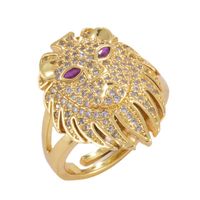 Fashion Real Gold-plated Copper Micro-inlaid Leopard Lion Head Ring main image 6