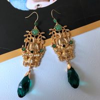 Fashion Style Green Gemstone Diamond Long Earrings main image 1