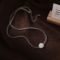 Fashion Shell Crystal Beaded Rose Necklace Ring Set sku image 2