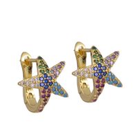 Fashion Gold-plated Micro-inlaid Color Zirconium Starfish Earrings sku image 1