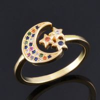 Fashion Moon Star And Moon Micro-inlaid Colored Diamonds Ring sku image 1