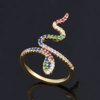 Anillo Abierto En Forma De Serpiente Con Micro Incrustaciones De Circón Colorido De Moda Al Por Mayor sku image 1